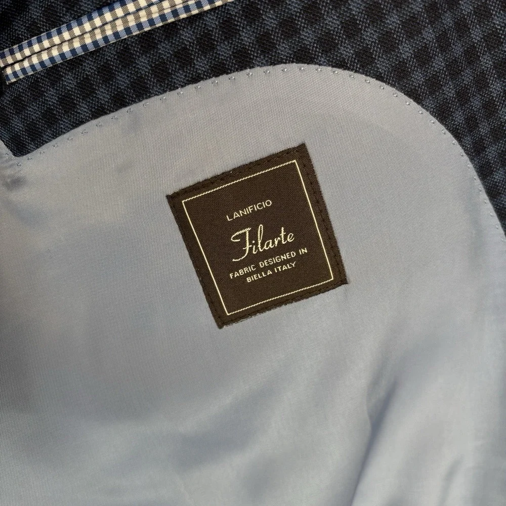 Paul Betenly‎ Sport Coat Jacket 48R Navy Gingham Check Wool Lanificio Filarte